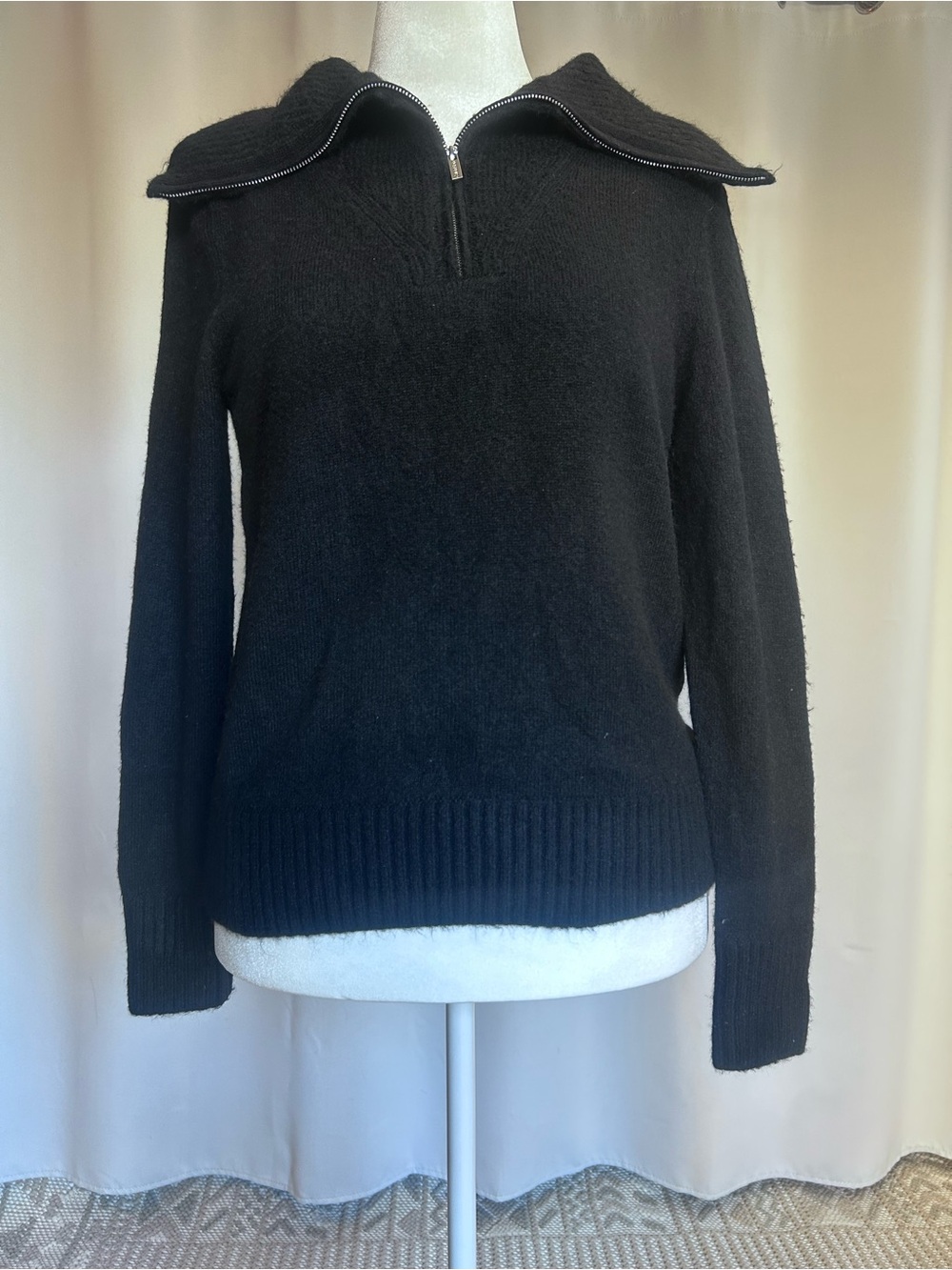 Calvin Klein Womens Quarter Zipper Ribbed Trim Pullover Sweater
